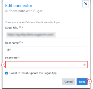 Edit connect Authenticate with Sugar window 